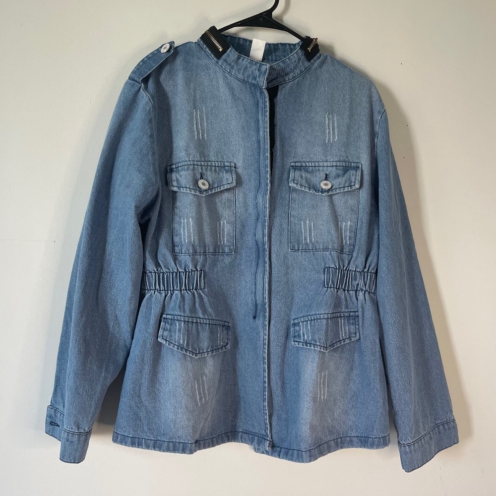 Hengsheng Jeans Zip Up Peplum Denim Jacket Size XXL